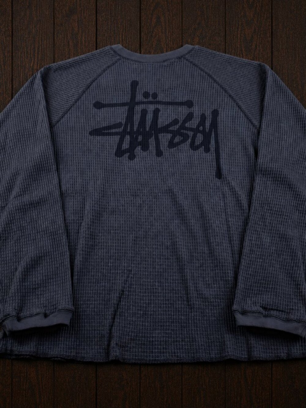 Stüssy Waffle Knit Thermal Crewneck Long Sleeve Shirt Charcoal Gray XL - Picture 2 of 4